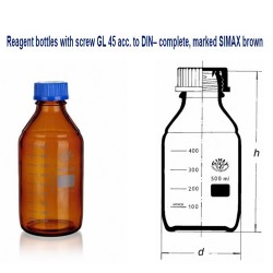 Laboratory bottle amber  screw blue cap GL45